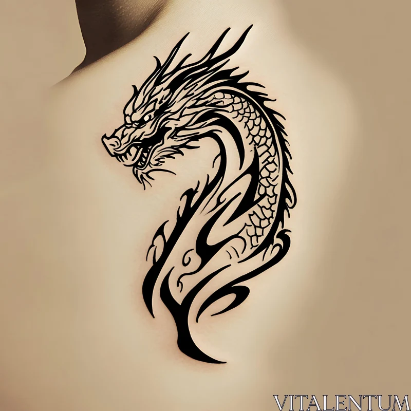 Black Ink Dragon Tattoo Design AI Image