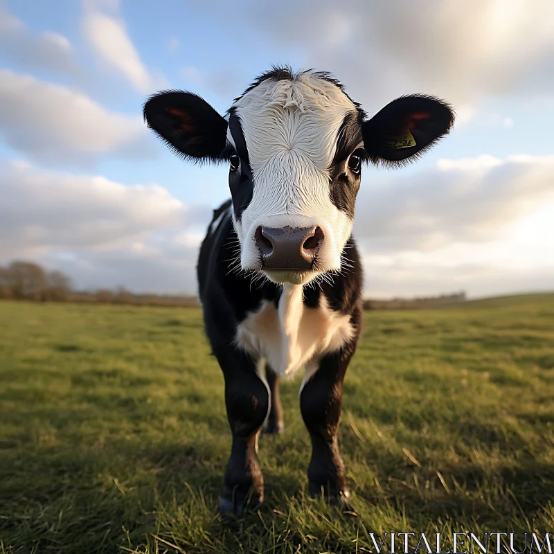 Black and White Calf in Meadow AI Image