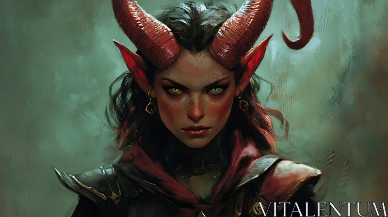 AI ART Crimson Horned Demon Woman