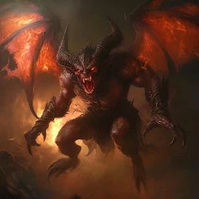 Infernal Creature with Horns and Wings