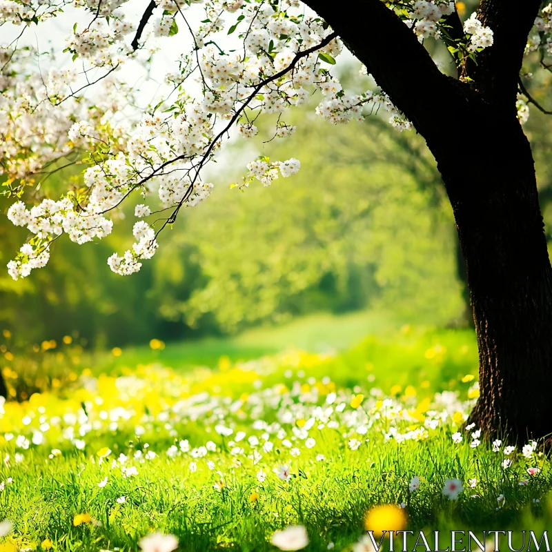 AI ART Blooming Trees and Flowers in Spring