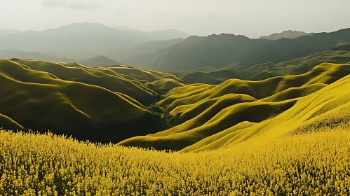 Rolling Hills of Yellow Flowers