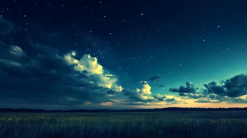 Peaceful Night Sky over Field