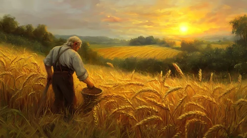 Harvest Time: A Farmer's Golden Field