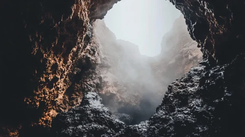 Cave Opening with Light and Mist