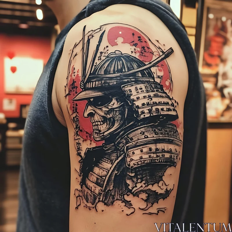 Skeletal Samurai Tattoo Art on Arm AI Image