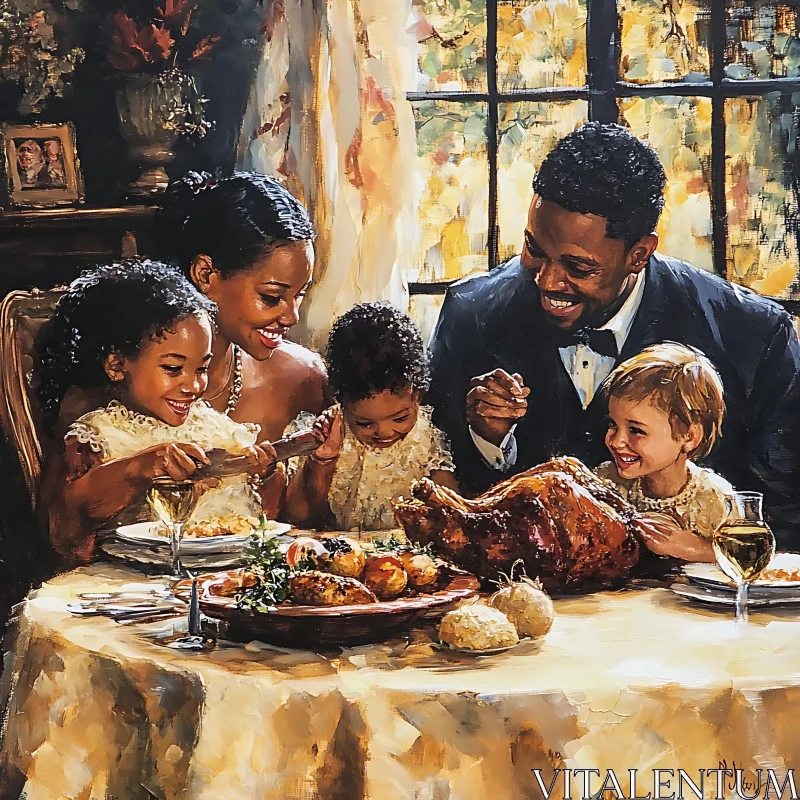 Joyful Family Thanksgiving Feast Painting AI Image