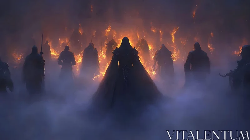 AI ART Cloaked Figures Amidst Flames