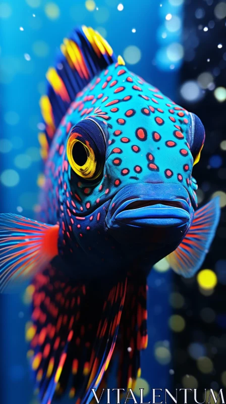 Colorful Aquarium Fish Portrait in Dark Cyan - National Geographic Inspired AI Image