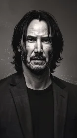 Intense Black and White Portrait of Keanu Reeves