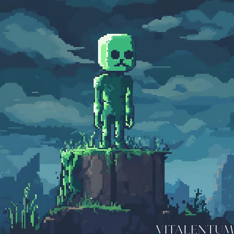 AI ART Retro Pixelated Green Figure