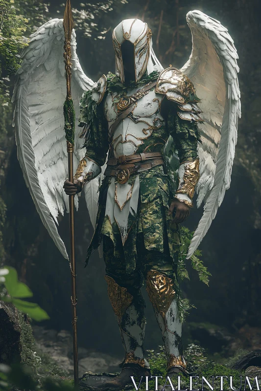 AI ART Winged Guardian with Spear