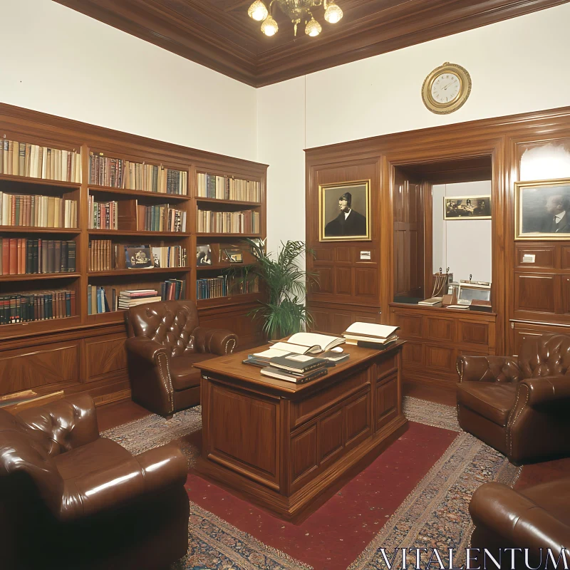 AI ART Vintage Study Room with Bookshelves