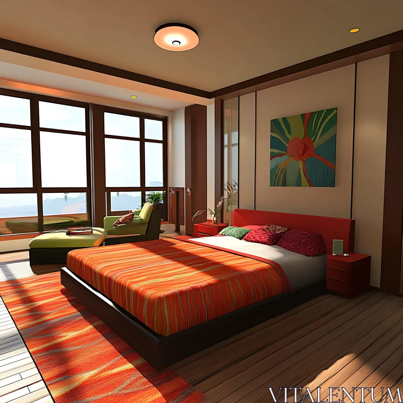 AI ART Modern Bedroom with Orange Accents