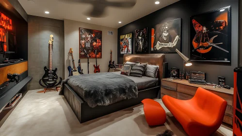 Modern Bedroom with Guitar Collection