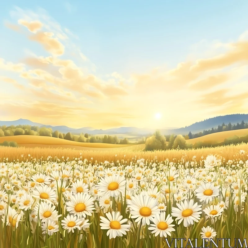 AI ART Daisy Meadow at Sunset