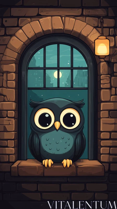 AI ART Adorable Nighttime Owl Illustration