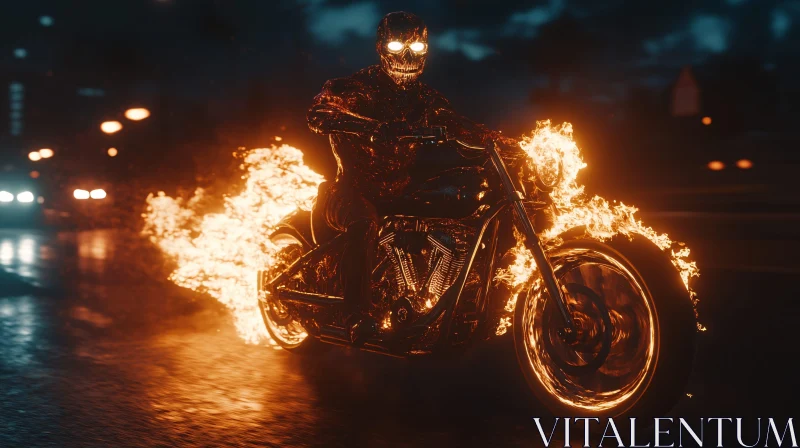 AI ART Inferno Ride: Skeleton on Fire Bike