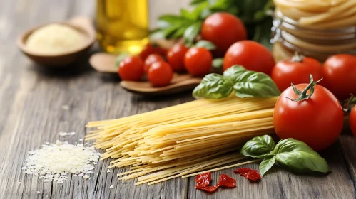 Rustic Culinary Display: Pasta Ingredients