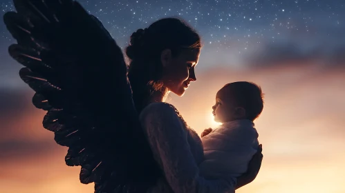 Motherly Love: Angel Holding Baby