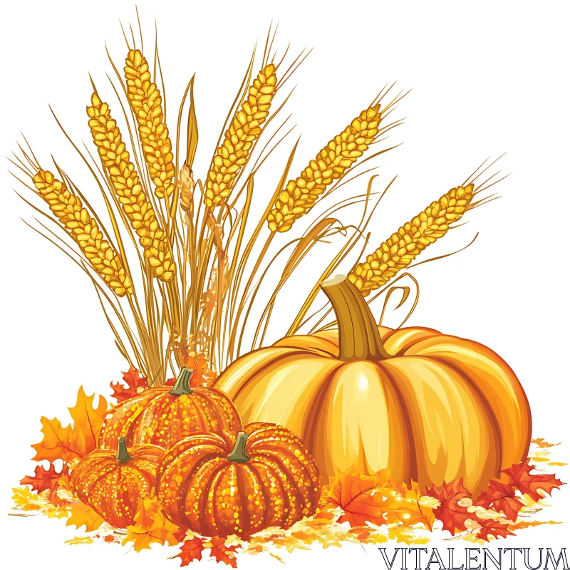 Autumn Harvest with Pumpkins and Wheat AI Image