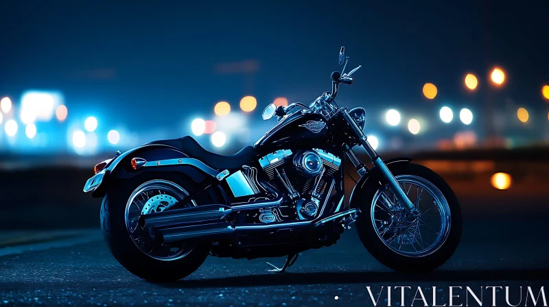 Chrome Motorcycle at Night AI Image