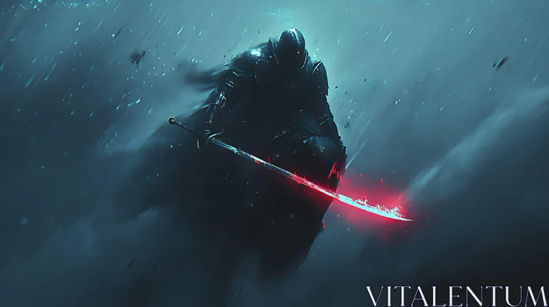 AI ART Dark Warrior with Red Sword