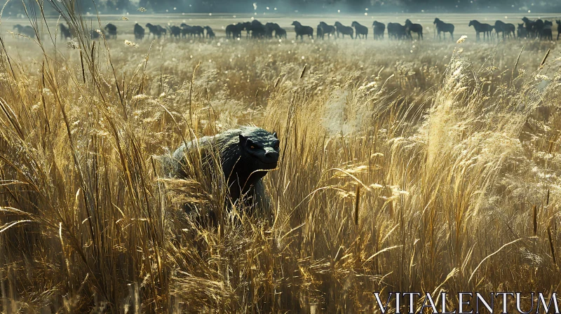 Field Creature with Horses AI Image