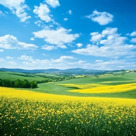 Rolling Hills and Yellow Flowers Landscape