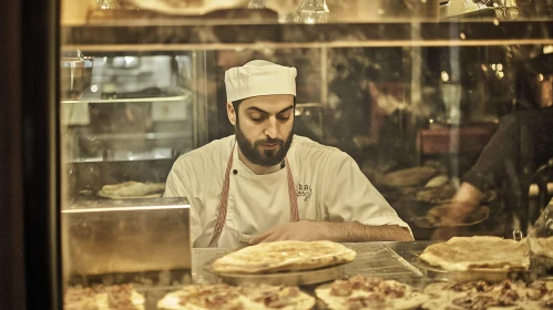 Restaurant Chef Making Pizzas