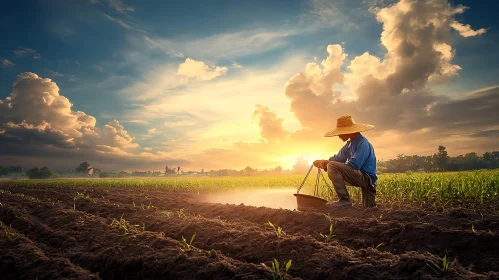 Golden Field: Farmer's Sunset Ritual