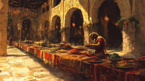 Lavish Feast in an Ancient Hall
