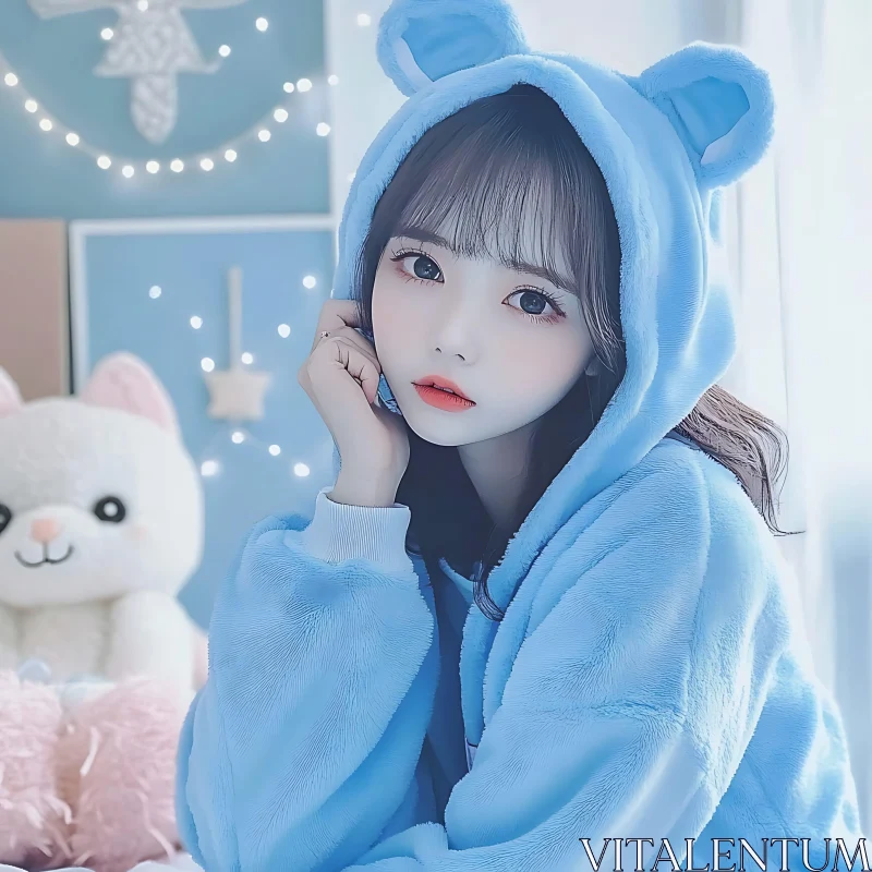 Dreamy Girl with Bear Ears AI Image