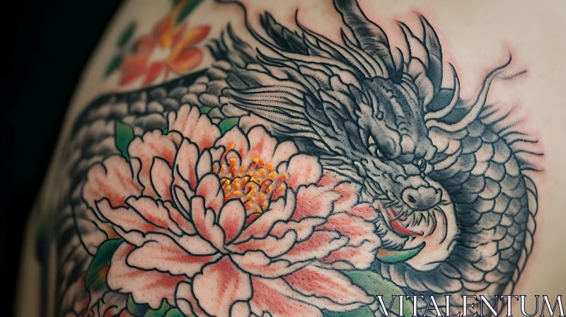 Dragon and Peony Tattoo Art AI Image