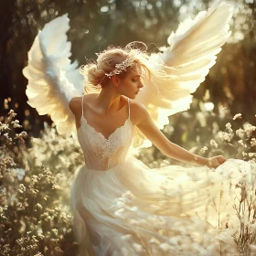 Radiant Angel with Wings in Meadow