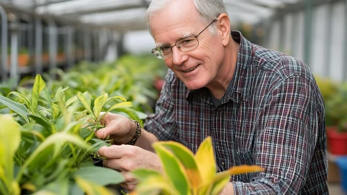 Gardener in a greenhouse