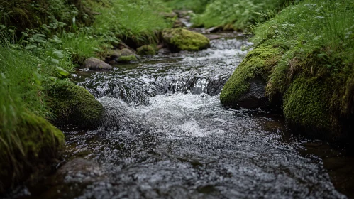 Peaceful brook amidst vibrant greenery