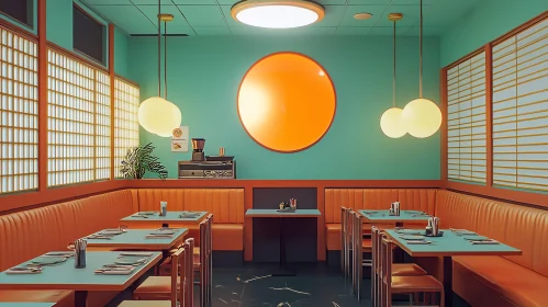 Retro Diner with Teal Tables and Orange Booths