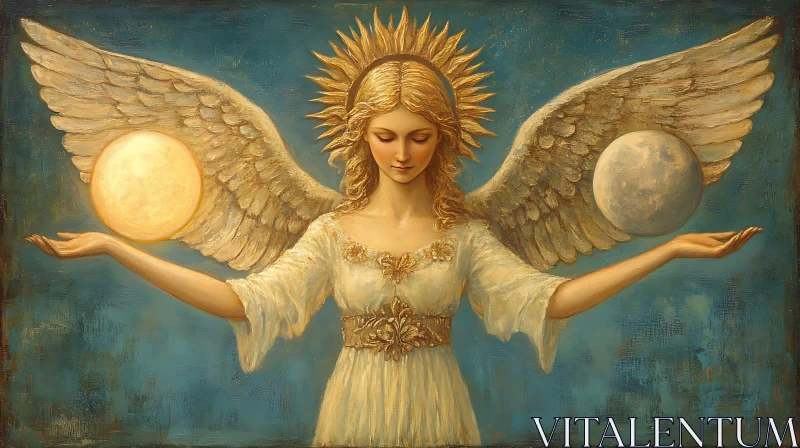 Celestial Harmony: Angel with Sun and Moon AI Image