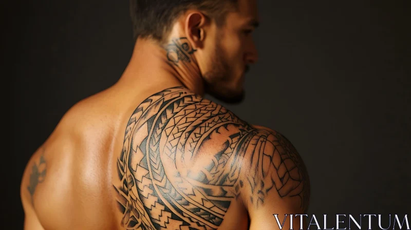 Detailed Shoulder and Neck Tattoo Design AI Image