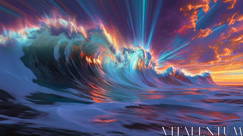 Breathtaking Sunset Over Ocean Waves AI Image