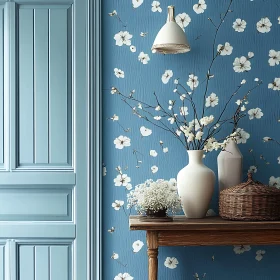 Blue Interior with Floral Accents