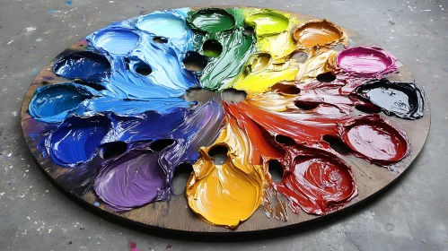 Circular Paint Palette with Oil Colors