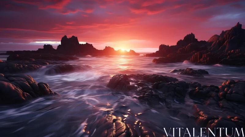 Rock Mountain Beach at Sunset: A Cinematic Landscape AI Image
