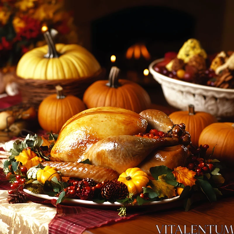 Roasted Turkey with Pumpkins and Berries AI Image