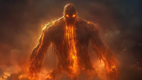 Colossal Lava Creature in Smoky Haze