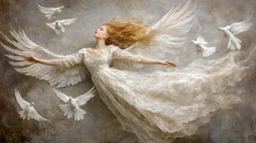 Woman with wings and doves