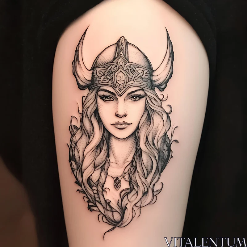 Intricate Viking Woman Tattoo Design AI Image