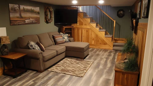 Cozy Home Interior with Brown Sofa