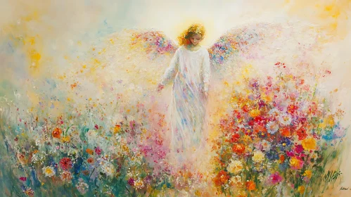 Heavenly Angel in Flower Garden Art